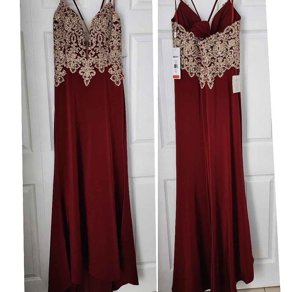 GLOW Burgundy Dress with Gold Crystals